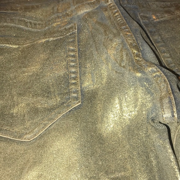 Gold metallic denim jeans holiday festival pants - Picture 5 of 7